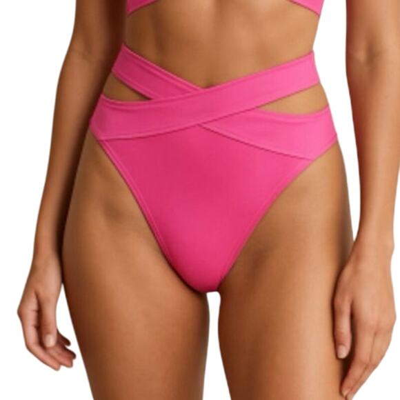 Hot Pink Criss-Cross High-Waisted Bikini Swim Bottom 1X - Picture 1 of 6